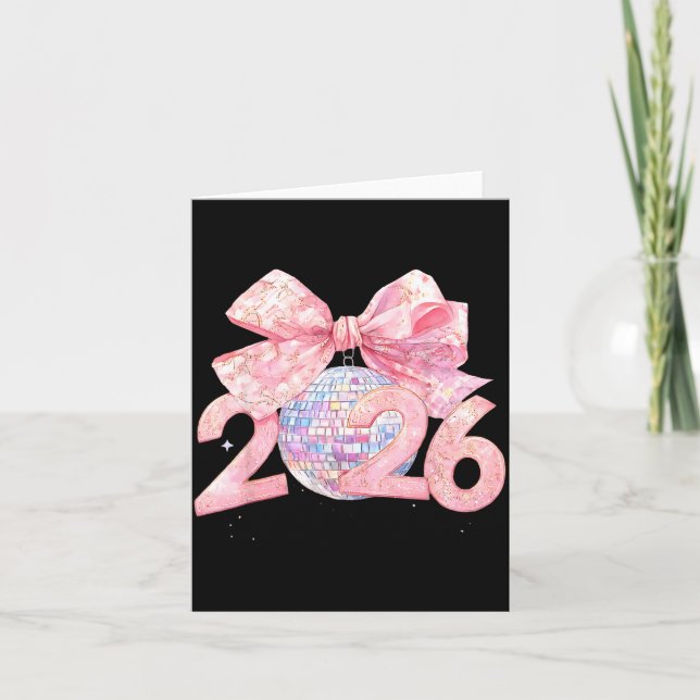 Tarjeta Nk Bow Coquette Disco Ball Happy New Year 2026  (Anverso)