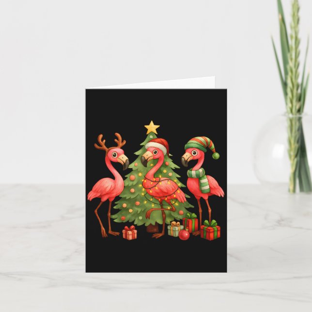 Tarjeta Nk Christmas Flamingos _ Cute Holiday Tree &amp; D (Anverso)