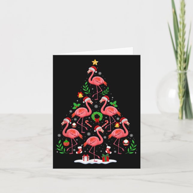 Tarjeta Nk Flamingo Christmas Tree Lights Santa Hat Xmas P (Anverso)
