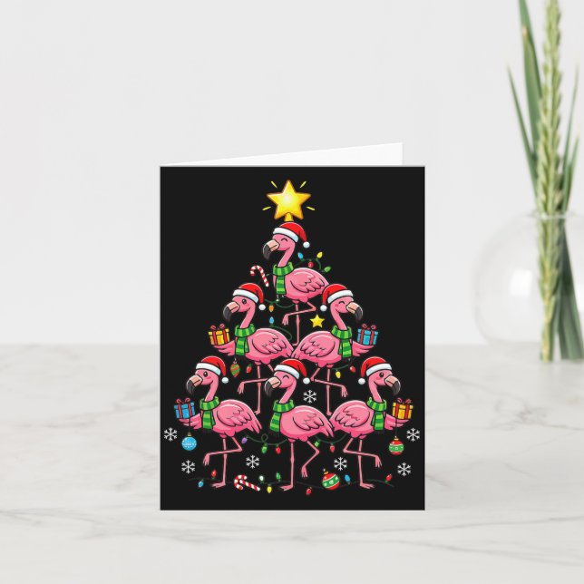 Tarjeta Nk Flamingo Christmas Tree Santa Flamingo Holiday  (Anverso)