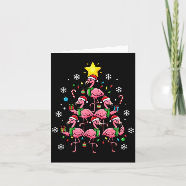 Tarjeta Nk Flamingo Christmas Tree With Santa Hats &amp; H (Anverso)