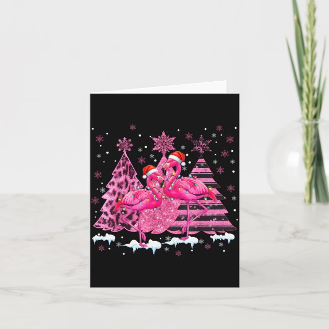 Tarjeta Nk Flamingo Santa Hat Leopard Christmas Tree Xmas  (Anverso)