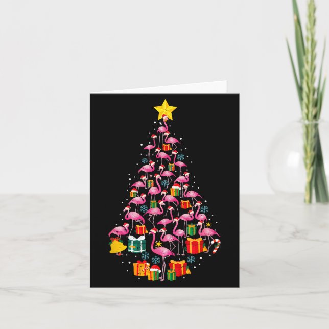 Tarjeta Nk Flamingo Santa Merry Christmas Tree Lights Wome (Anverso)