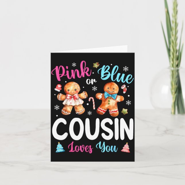 Tarjeta Nk Or Blue Cousin Loves You Gender Reveal Christma (Anverso)
