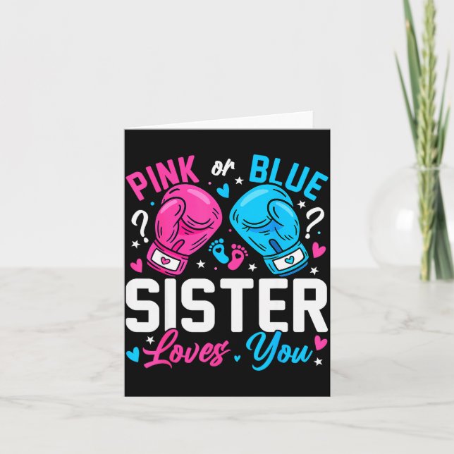 Tarjeta Nk Or Blue Sister Loves You Boxing Gender Reveal  (Anverso)