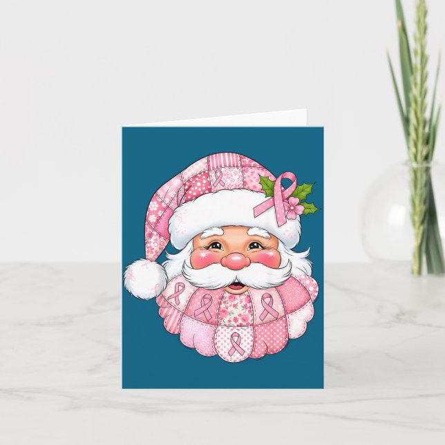 Tarjeta Nk Patchwork Santa Breast Cancer Awareness Christm (Anverso)