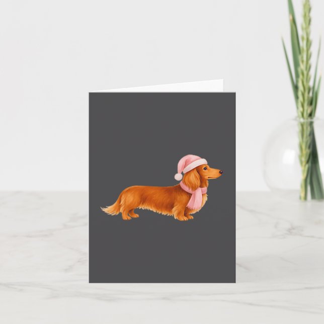 Tarjeta Nk Santa Red Long Haired Dachshund Christmas  (Anverso)