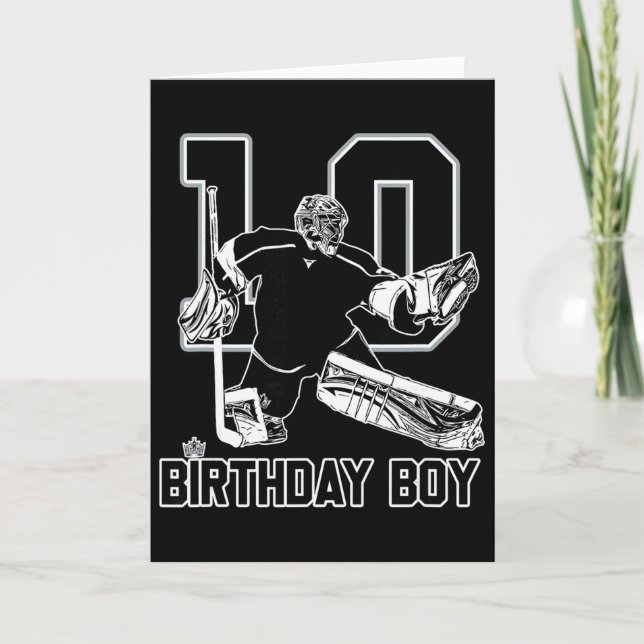 Tarjeta No. 10 Ice Hockey Goalie Happy 10th Birthday Boy  (Anverso)