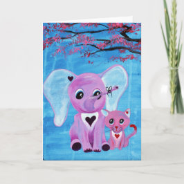 Tarjeta No Me Olvides Elefante Rosa Gato Flor de Cerezo Ar