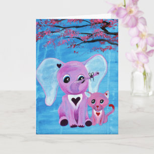 Tarjeta No Me Olvides Elefante Rosa Gato Flor de Cerezo Ar