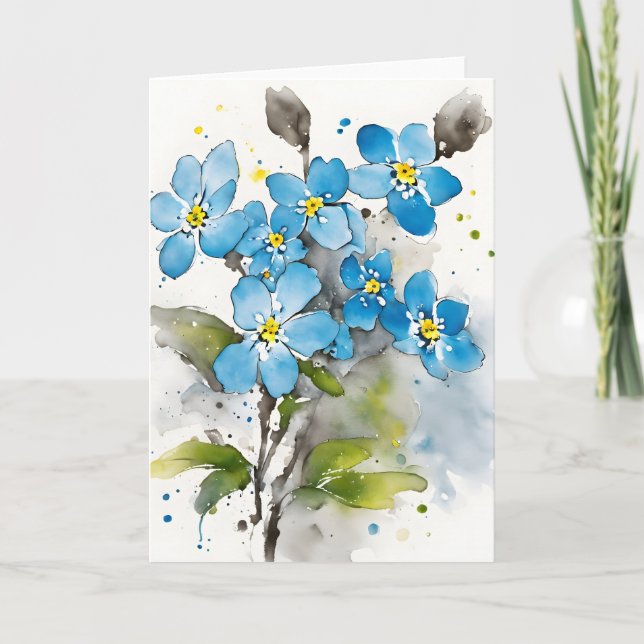 Tarjeta No me olvides - Flores de acuarela (Anverso)