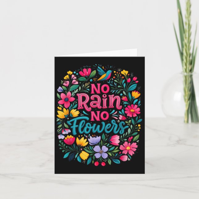 Tarjeta No Rain No Flowers Motivational Saying Wildflowers (Anverso)