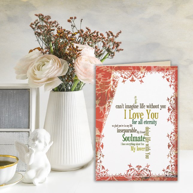 Tarjeta No se puede imaginar la vida sin palabras de amor (Can't Imagine Life Without You greeting card with word art typography.)