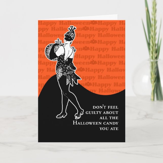 Tarjeta No sienta culpable sobre el caramelo de Halloween (Anverso)