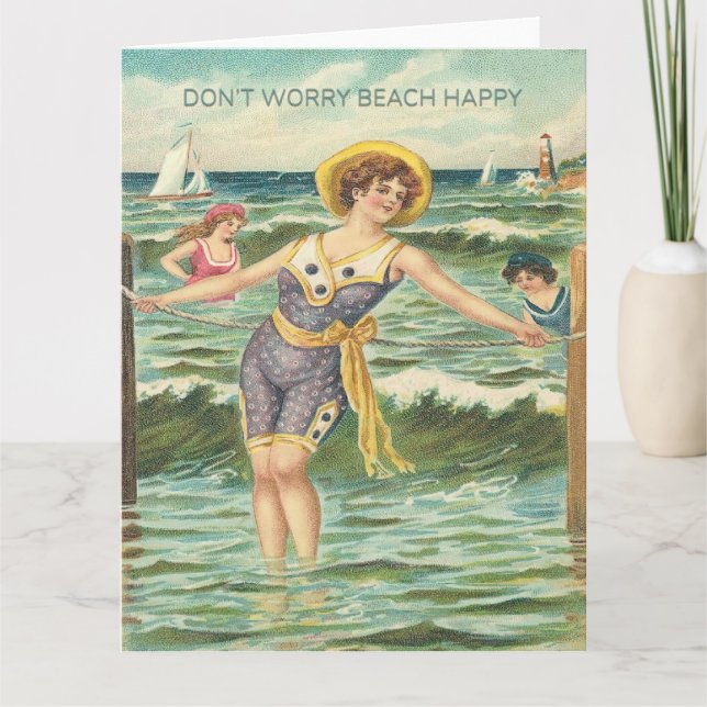 Tarjeta No te preocupes por la playa Feliz saludo (Anverso)