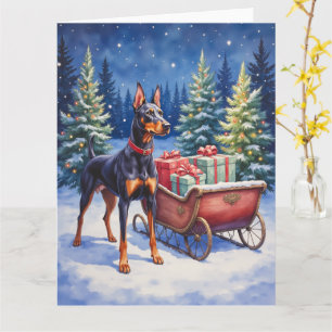 Tarjeta Noble Doberman Custodiando Trineo de Navidad Invie