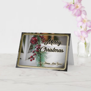 Tarjeta Noble Feliz Navidad con decoración romántica