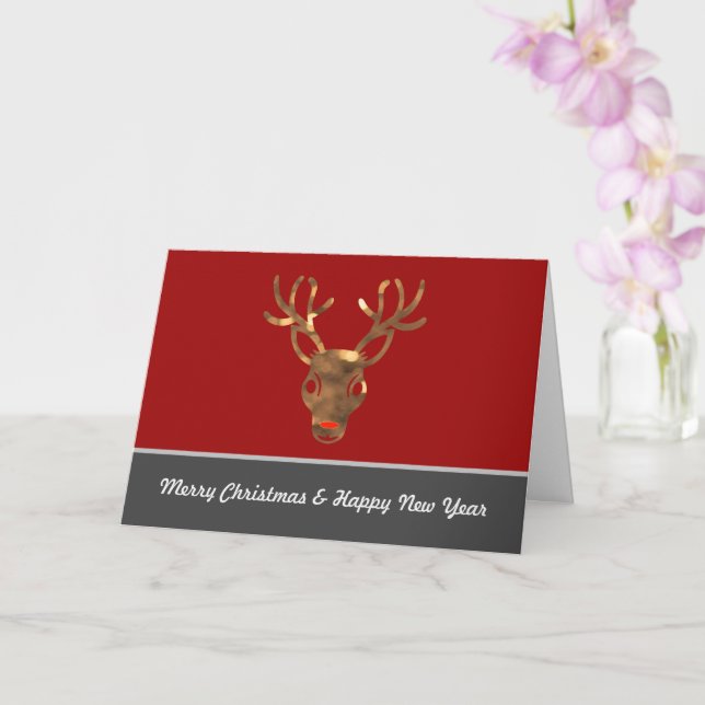 Tarjeta Noble Feliz Navidad con reno de nariz roja! (Orquídea)