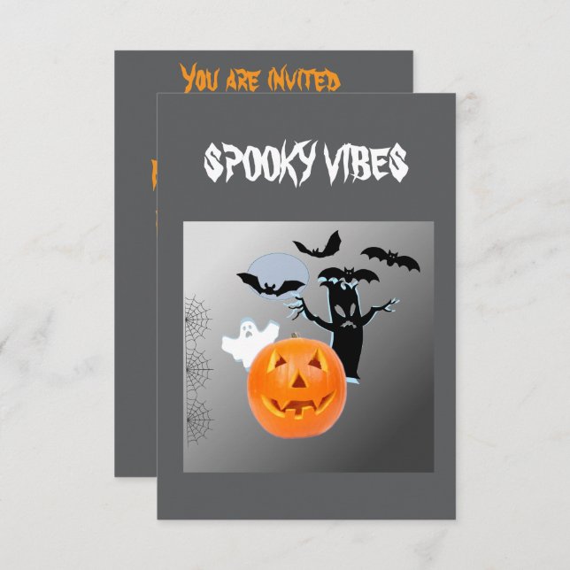 Tarjeta Noche atormentada con calabaza y fantasma (Anverso / Reverso)