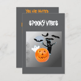 Tarjeta Noche atormentada con calabaza y fantasma