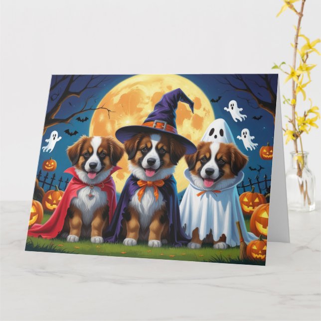 Tarjeta Noche belga de perros pastores Calabaza Halloween  (flor amarilla)
