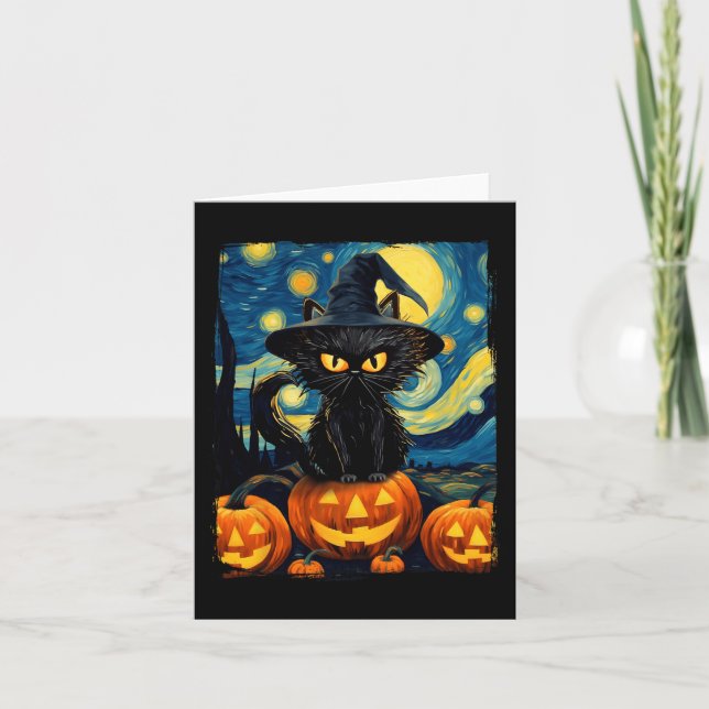 Tarjeta Noche de Brujas Starry Van Gogh Retro Halloween Ca (Anverso)