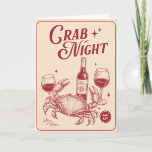 Tarjeta Noche de Cangrejo Cangrejo Dibujado a Mano Cena de
