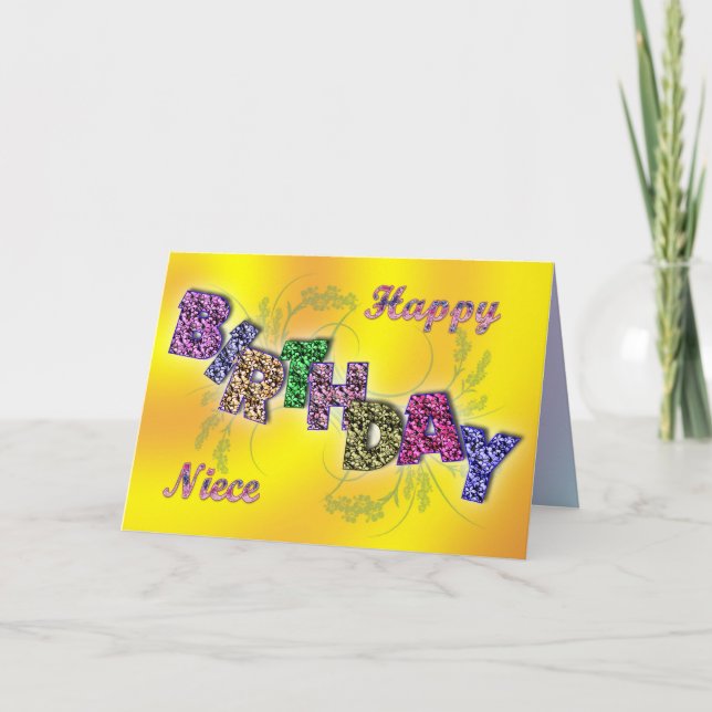 Tarjeta Noche de cumpleaños sobrina con texto floral (Anverso)