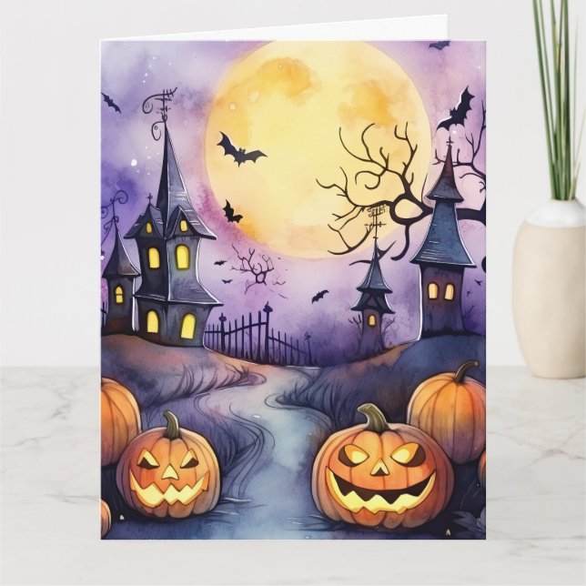 Tarjeta Noche de Halloween Cementerio de Jack O’Lanterns B (Anverso)