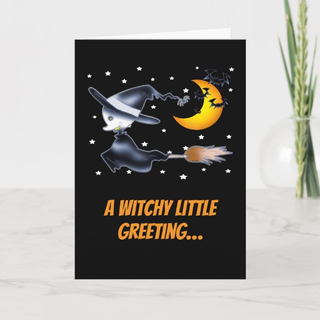 Tarjeta Noche de Halloween de Brujas y Madrugada Crescent  (Anverso)