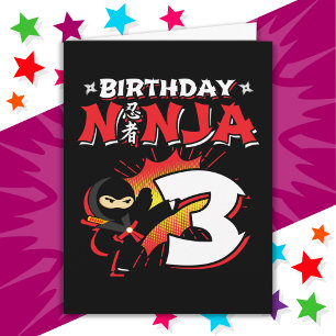 Tarjeta Noche de historietas de 3 años Ninja Tercer cumple