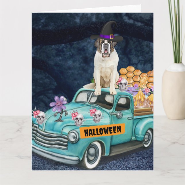 Tarjeta Noche de miedo del Camión de Halloween de Perro de (Anverso)