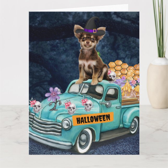 Tarjeta Noche de miedo del camión de perros chihuahua Hall (Anverso)