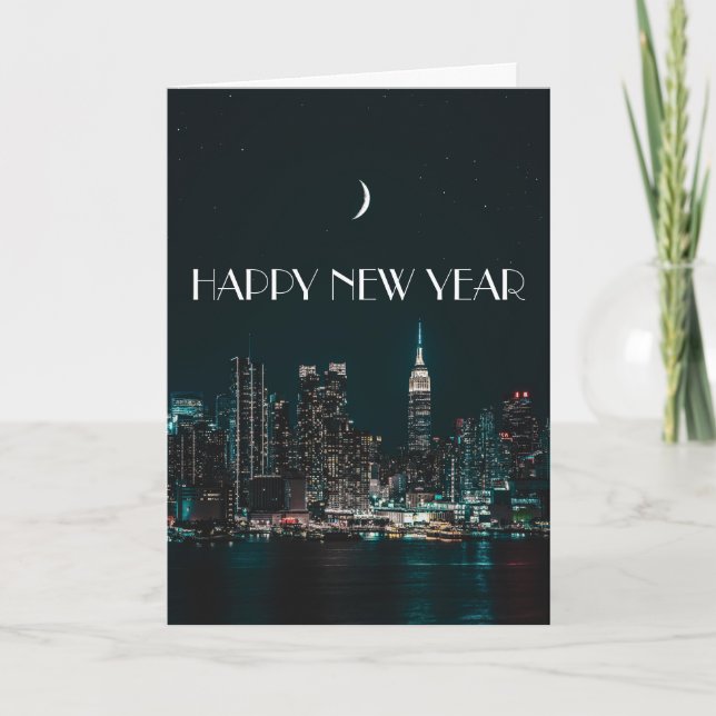 Tarjeta Noche de Nueva York, saludo de Año Nuevo (Anverso)
