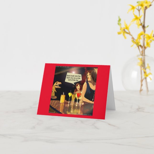 Tarjeta Noche divertida de damas con T-Rex (flor amarilla)