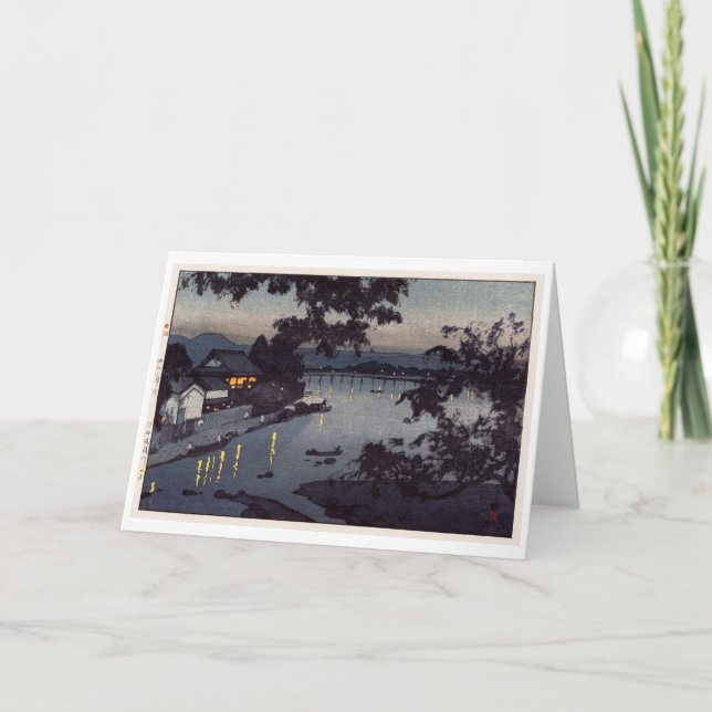 Tarjeta Noche en el río Chikugo, Hiroshi Yoshida (Anverso)