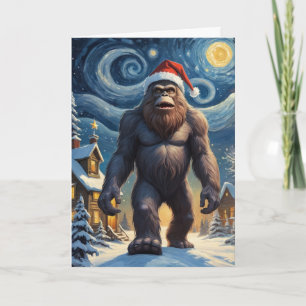 Tarjeta Noche estrellada Bigfoot Sasquatch Navidad Persona