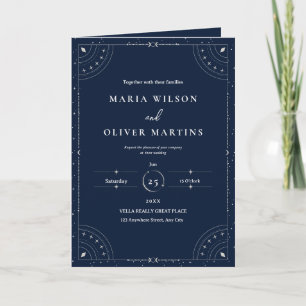 Tarjeta Noche estrellada Boda celestial Azul marino Elegan