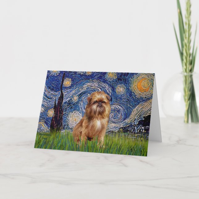 Tarjeta Noche estrellada - Brown Brussels Griffon (Anverso)