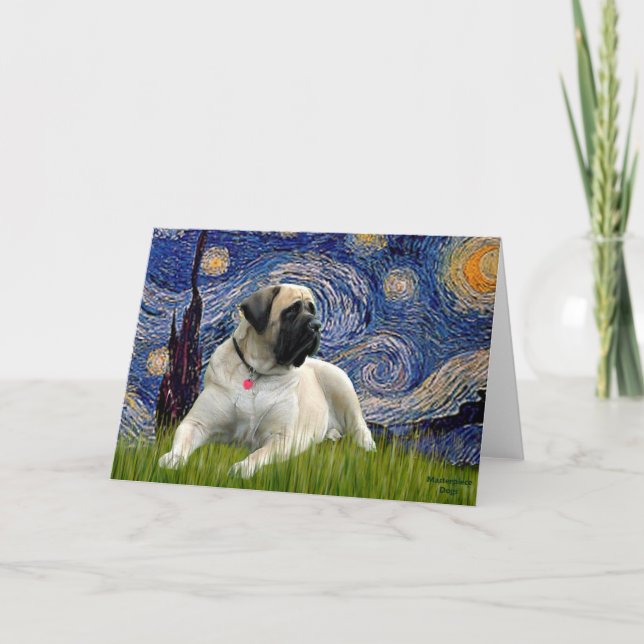 Tarjeta Noche estrellada - Bull Mastiff (tumbado) (Anverso)