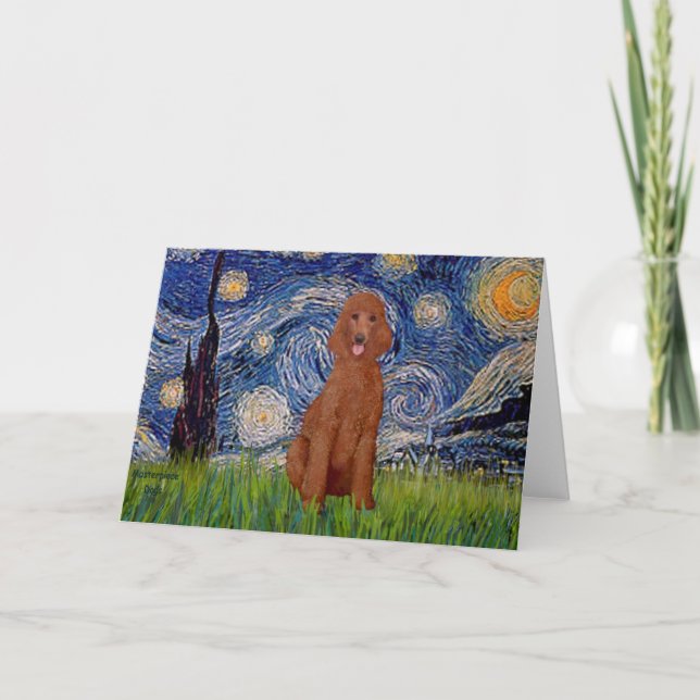 Tarjeta Noche estrellada - Caniche estándar rojo oscuro #1 (Anverso)