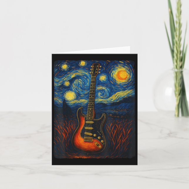 Tarjeta Noche estrellada de Van Gogh con guitarra estrella (Anverso)