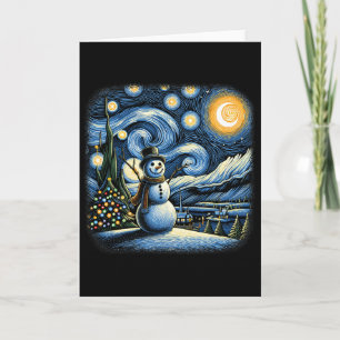 Tarjeta Noche estrellada de Van Gogh Navidad muñeco de nie