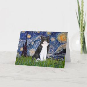 Tarjeta Noche estrellada - Gato blanco y negro