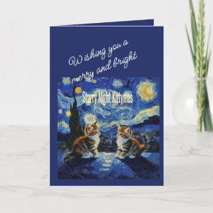 Tarjeta Noche estrellada Navidad Gato Amante Kittymas Dive