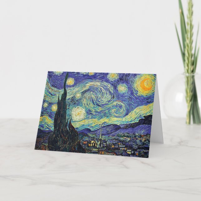 Tarjeta Noche estrellada pintura amarillo azul de van Gogh (Anverso)