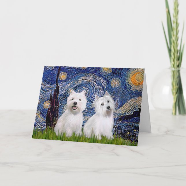 Tarjeta Noche estrellada - Westies (dos) (Anverso)