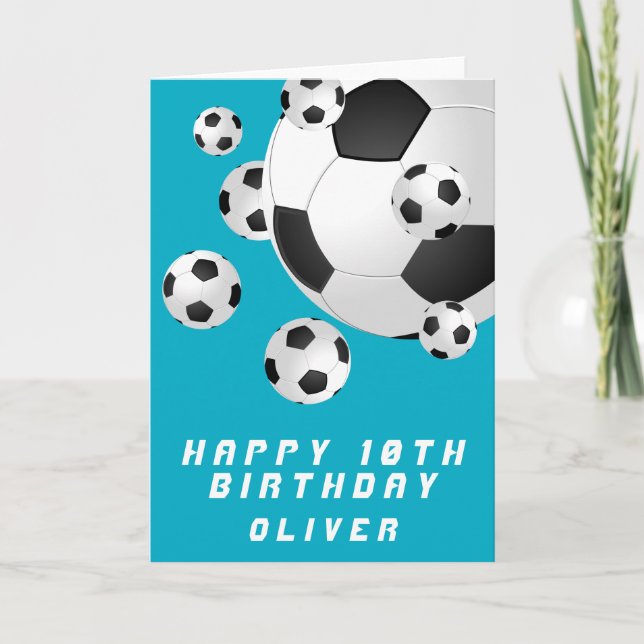 Tarjeta Noche feliz cumpleaños de niño de la pelota de fút (Anverso)