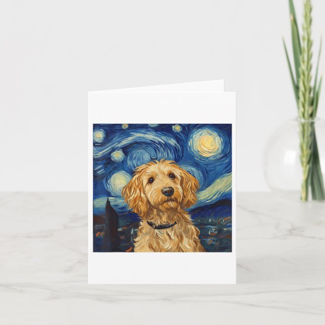 Tarjeta Noche Goldendoodle Van Gogh Starry (Anverso)