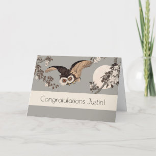 Tarjeta Noche japonesa de la luna de búho Woodcut Noche vo